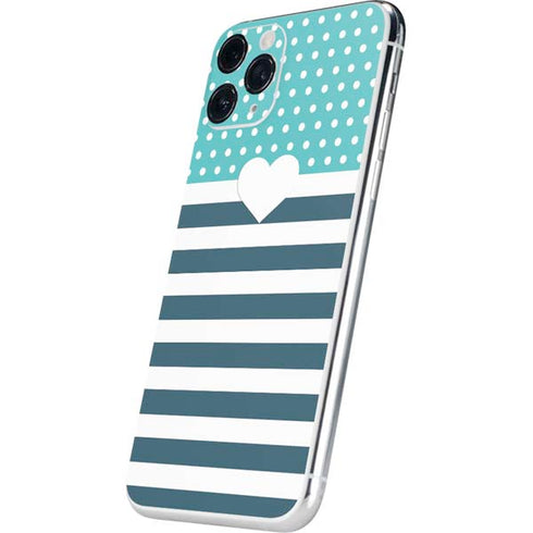 Polka Dots and Stripes Heart in Blue iPhone 11 Pro Skin